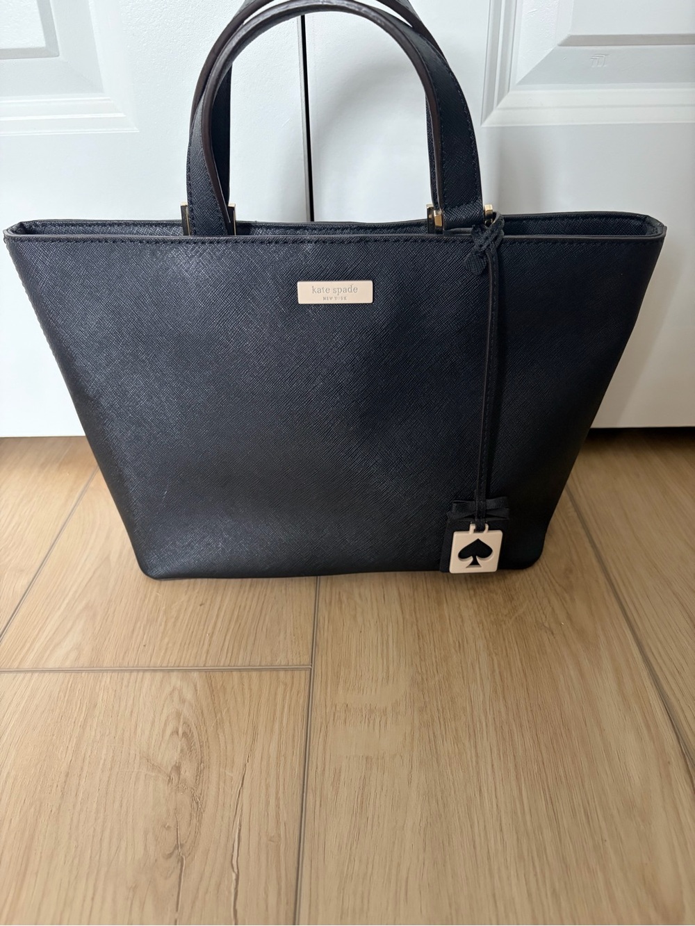 kate spade Black Saffiano Tote with Spade Charm